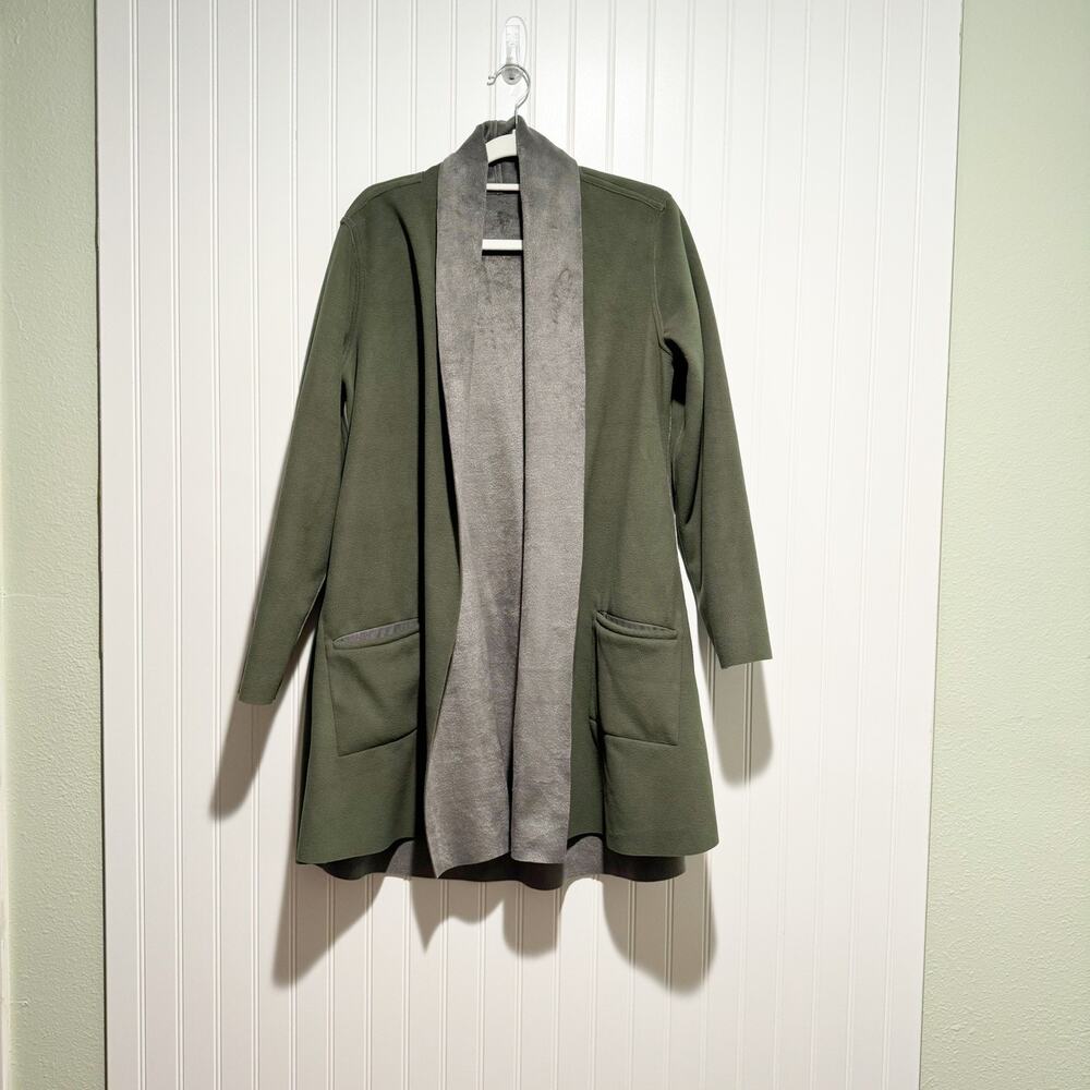 LOGO Lori Goldstein Reversible Brushed Fleece Jacket Green Gray Size Small - Picture 7 of 7